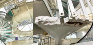 Repaired staircase and staircase showing damaged steel and concrete